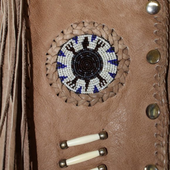 Hot Leathers fringe motorcycle bone and bided women's jacket Size XS long sleeve - Picture 8 of 13